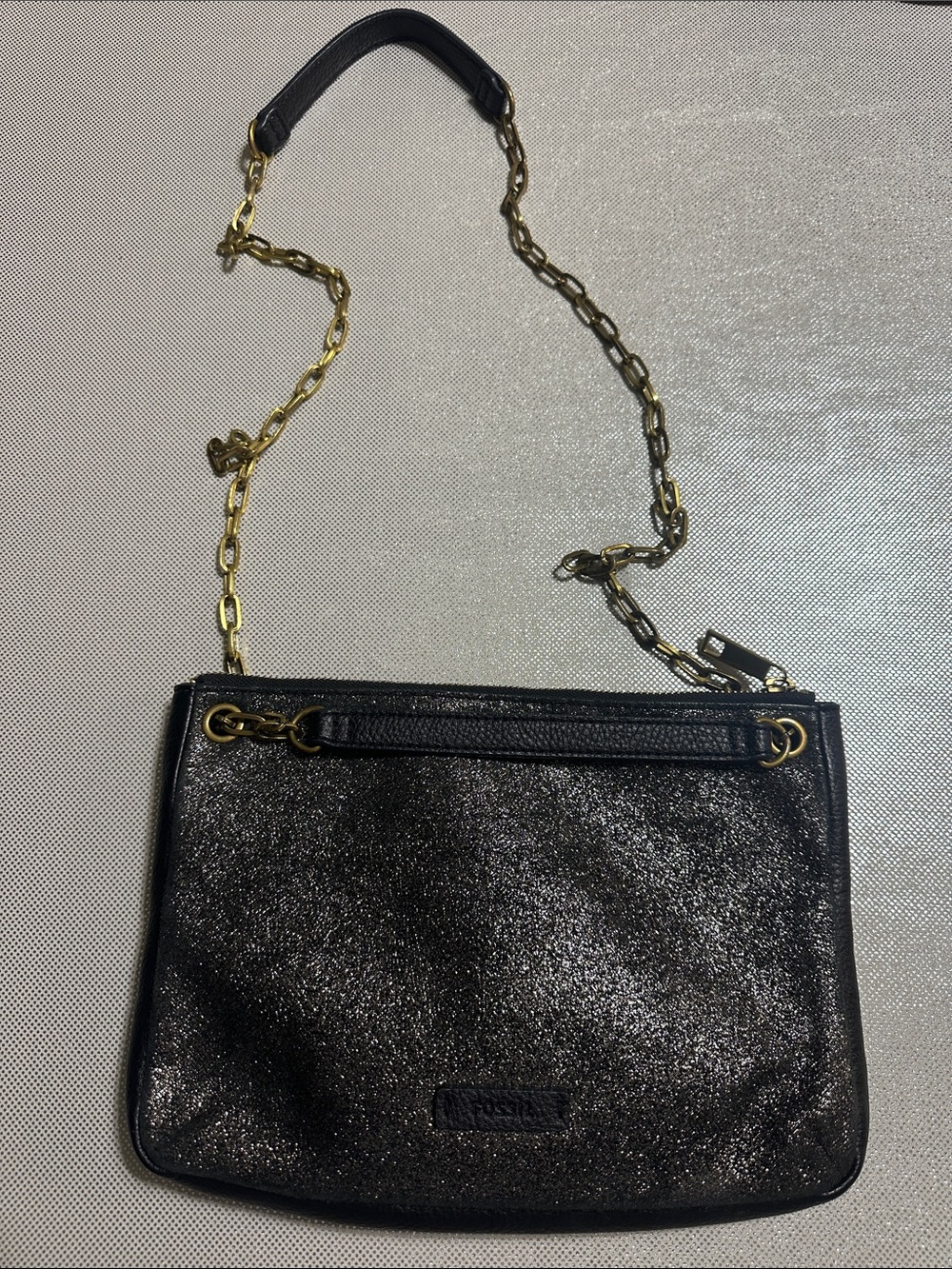 Fossil Black Shimmery Chain Shoulder Bag